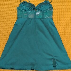 Selfie Leslie Teal Lace Detail Slip